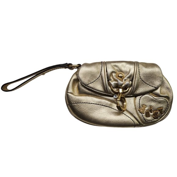 JUICY COUTURE Vintage Y2K Leather Wristlet Clutch  – Gold Metallic (EUC) - Picture 2 of 12